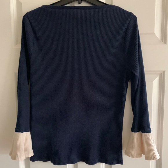 JCrew Ribbed Contrast Ruffle Sleeve Top - Picture 2 of 2